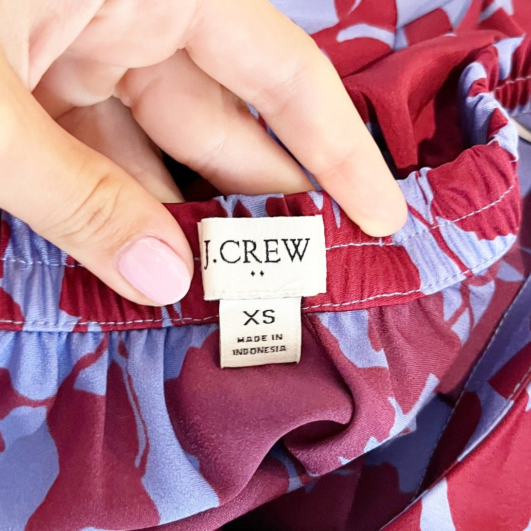 J. Crew Satin Floral Bias Slip Skirt Blue Maroon XS