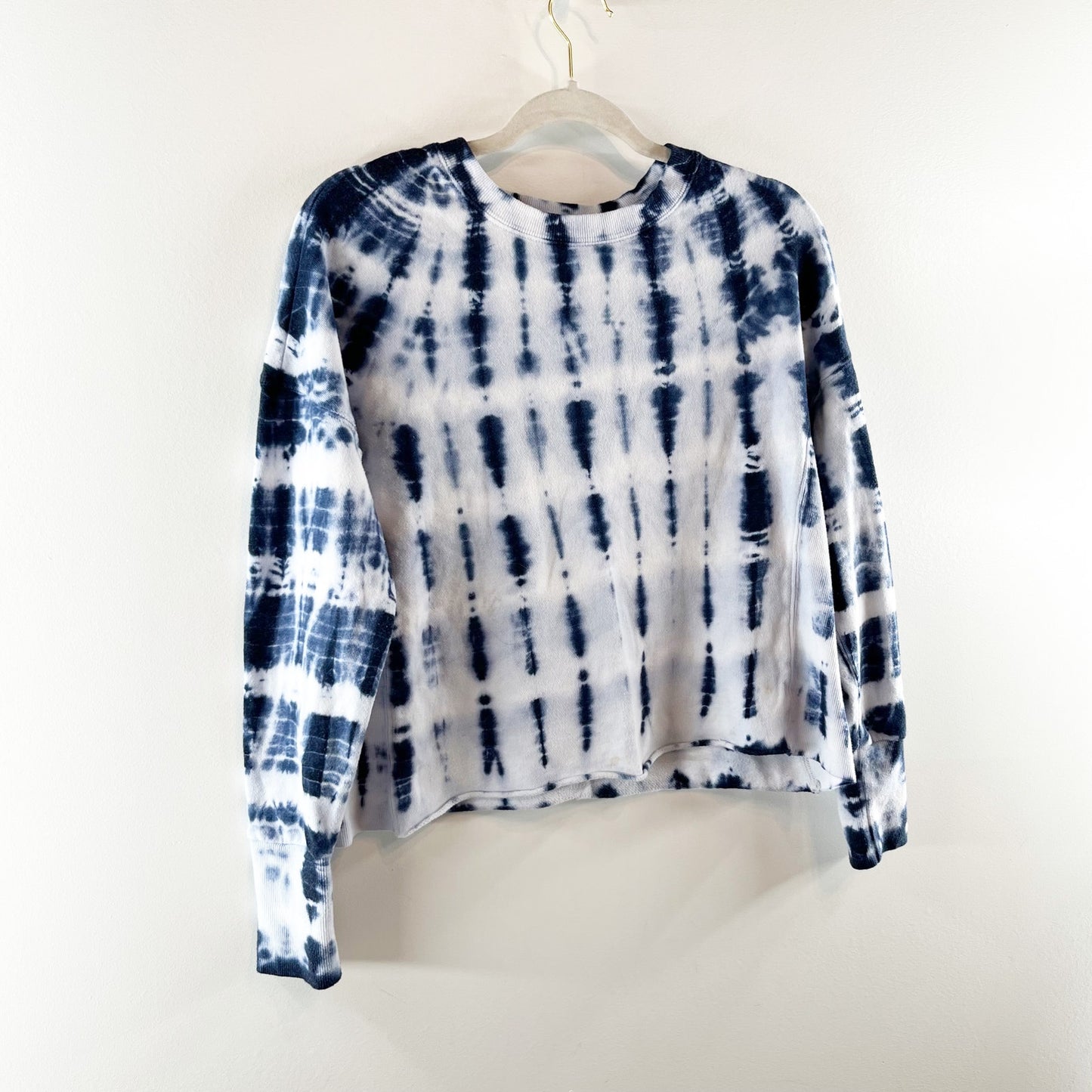 Roan + Ryan Isabella Tie Dye Rib Mix Pullover Sweatshirt Blue White XS