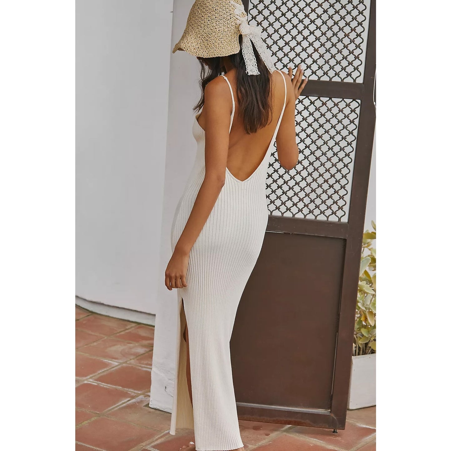 Anthropologie The Aimee Slim Ribbed Knit Midi Dress Cream XS