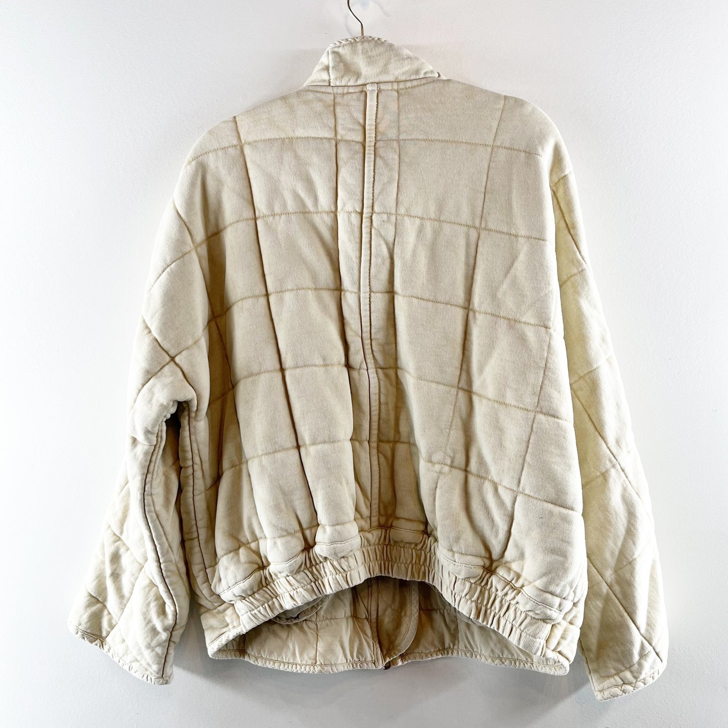 Free People Dolman Quilted Oversized Zip-Up Slouchy Knit Jacket Vanilla Creme M