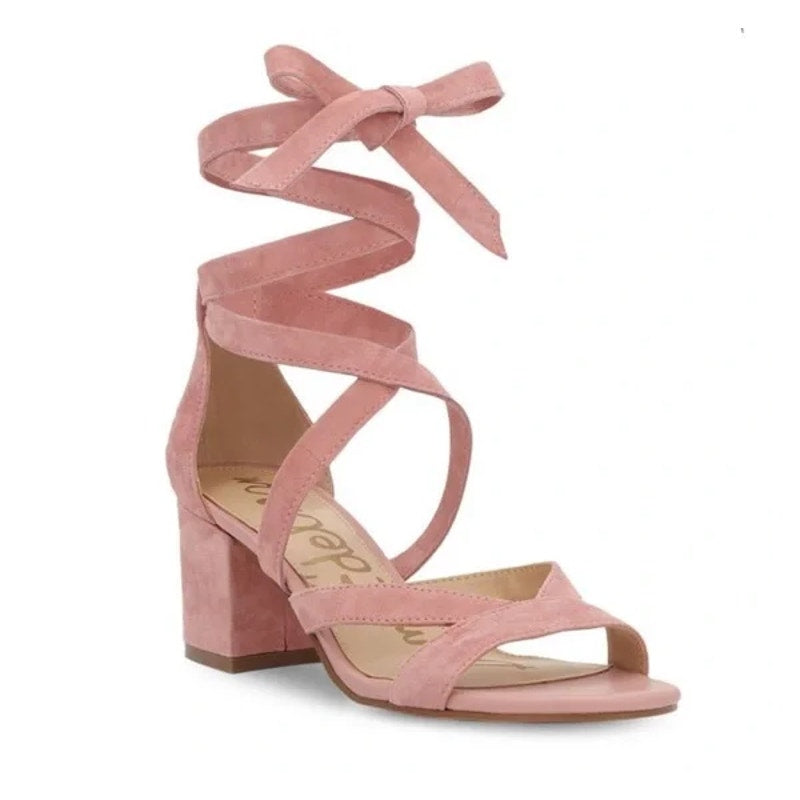 Sam Edelman Sheri Suede Ankle Strap Open Toe Block Heel Strappy Sandals Pink 8