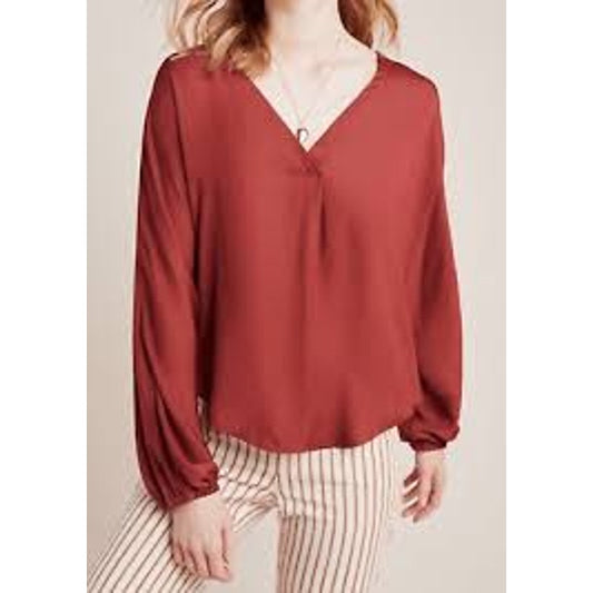 Anthropologie Dolan V Neck Long Sleeve Blouse Top Terracotta Rust Red Large