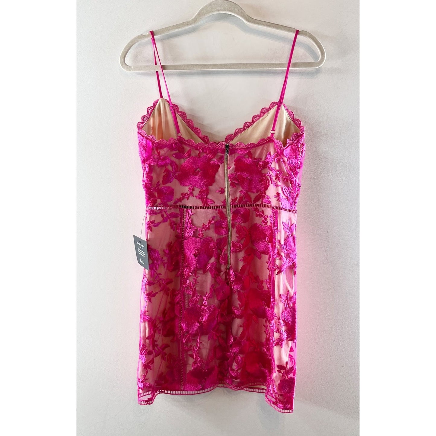 Lulus Party Pretty Lace Floral Mini Dress Hot Pink Medium