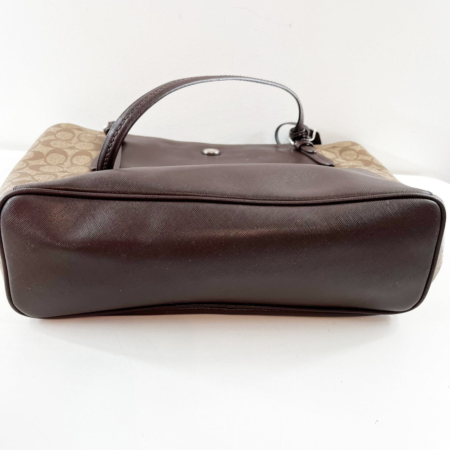 Coach Peyton Leather Canvas Signature C Tote Purse Bag Brown
