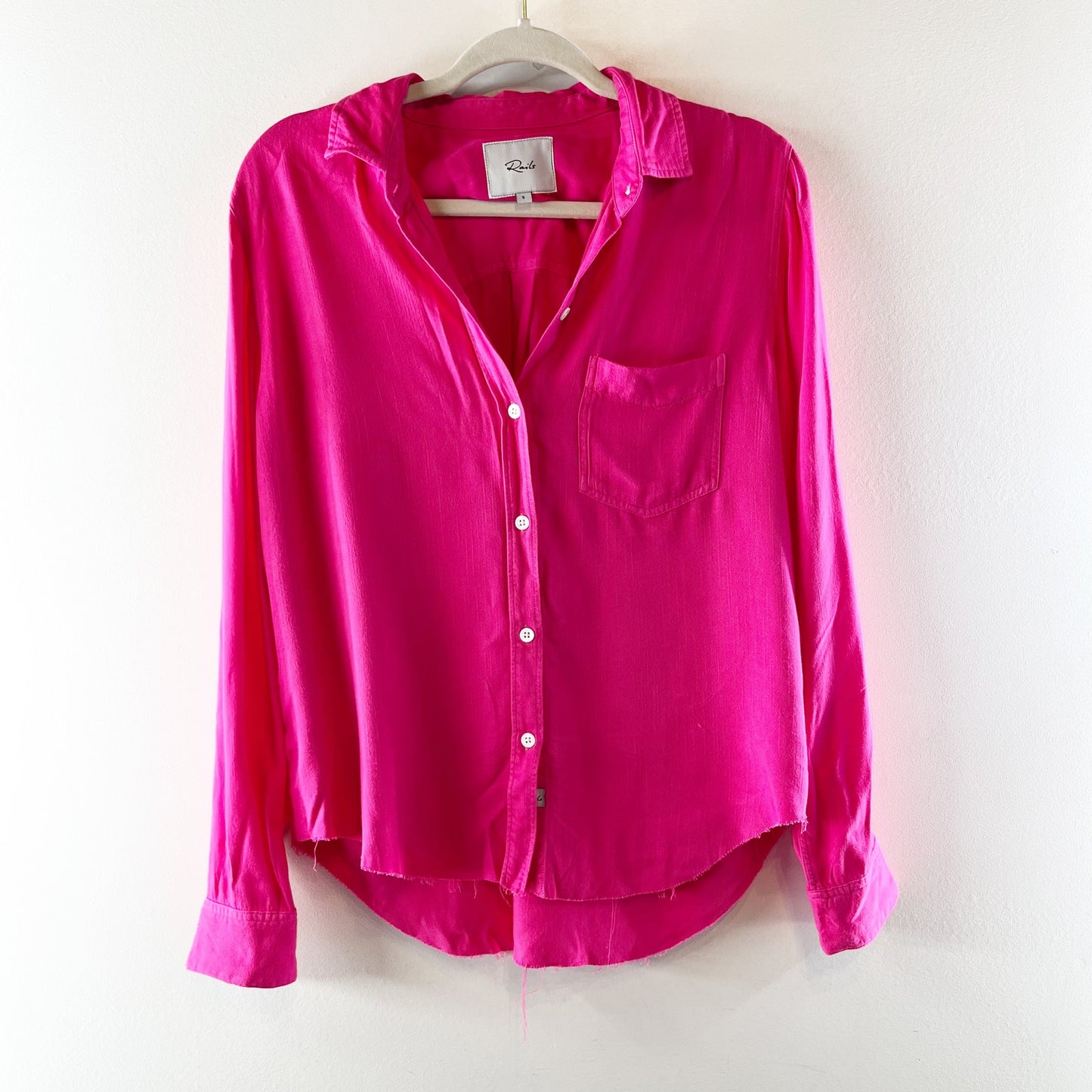 Rails Ingrid Long Sleeve Button Down Shirt Raw Hem Hibiscus Pink Small