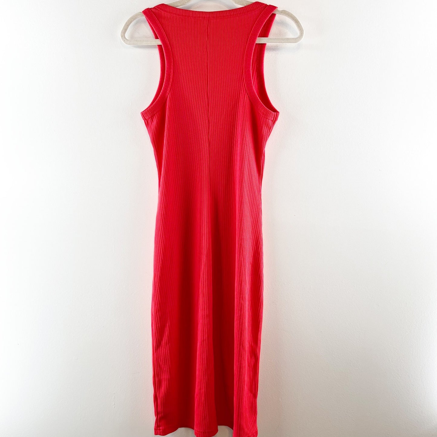 Gap Sleeveless Crewneck Straight Cut Fitted Ribbed Tank Midi Dress Red XS