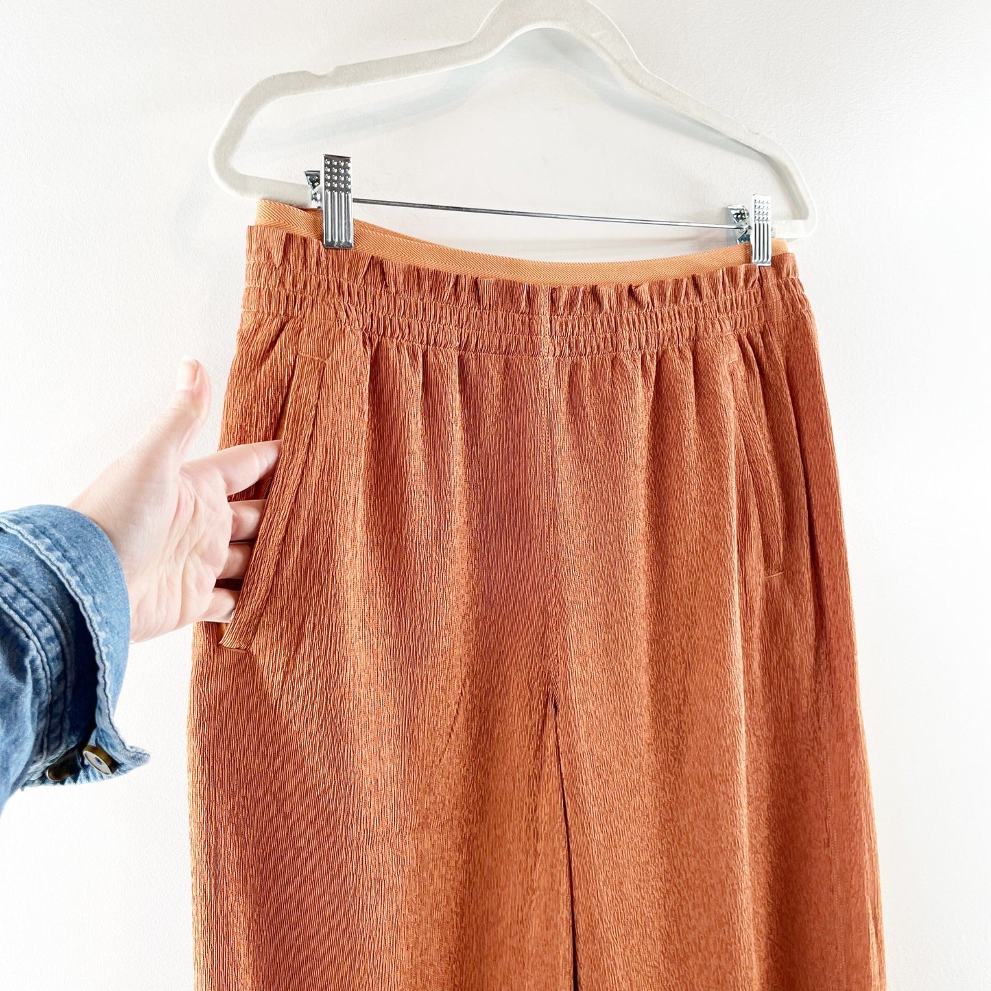 Athleta High Rise Echo Wide Leg Cropped Pants Bronze Orange 12