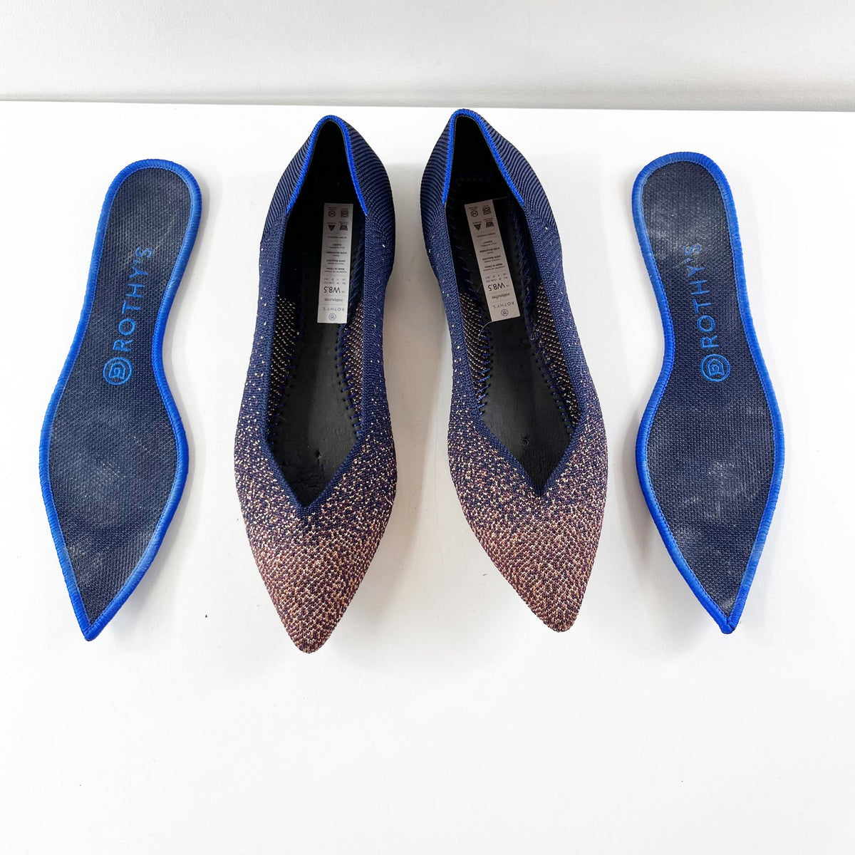 Rothy's Ombre Knit The Point Slip On Flat Shoes Midnight Blue Metallic 8.5