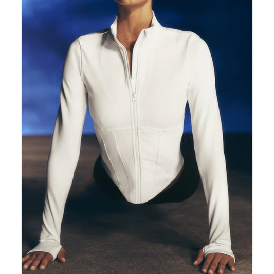 Alo Airbrush Corset Full Zip Up Long Sleeve Jacket Ivory Small