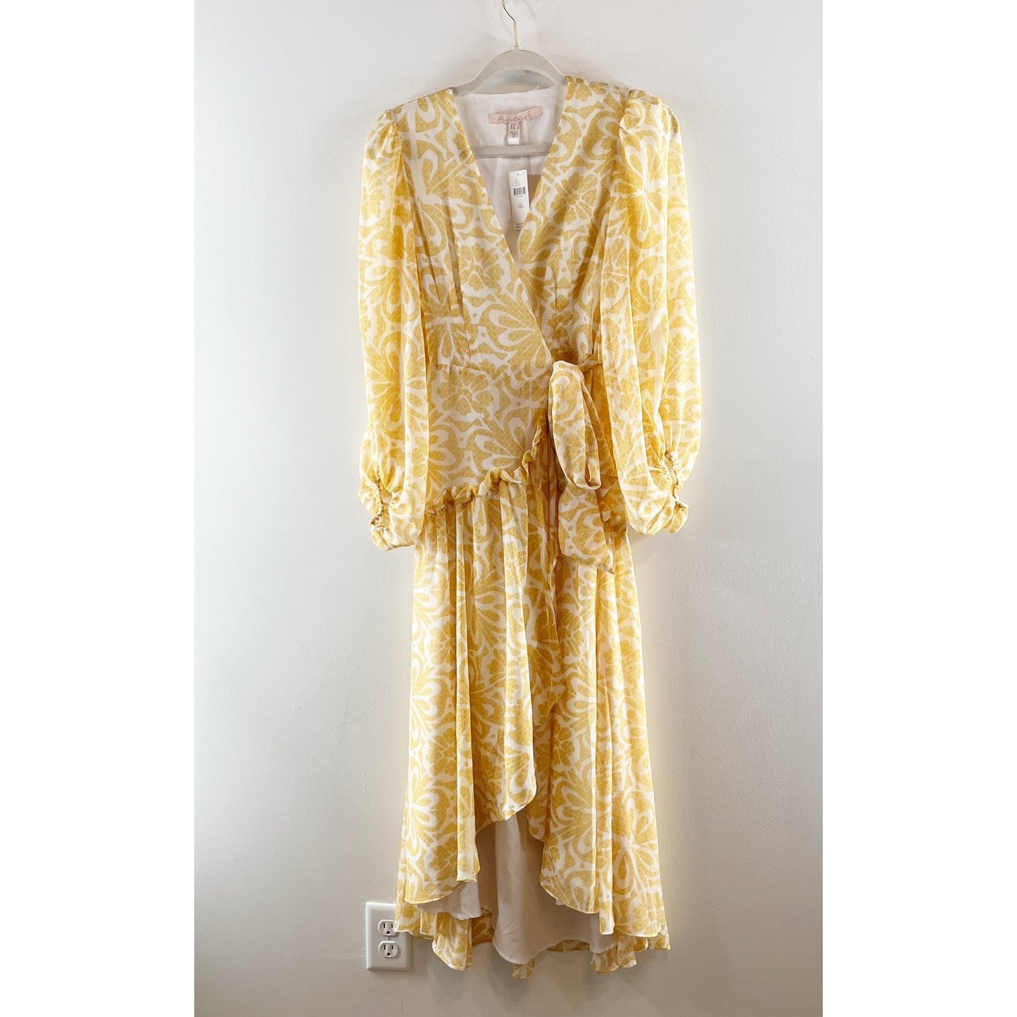Hutch Anthropologie Geo Long Sleeve Wrap Midi Dress Yellow XXS
