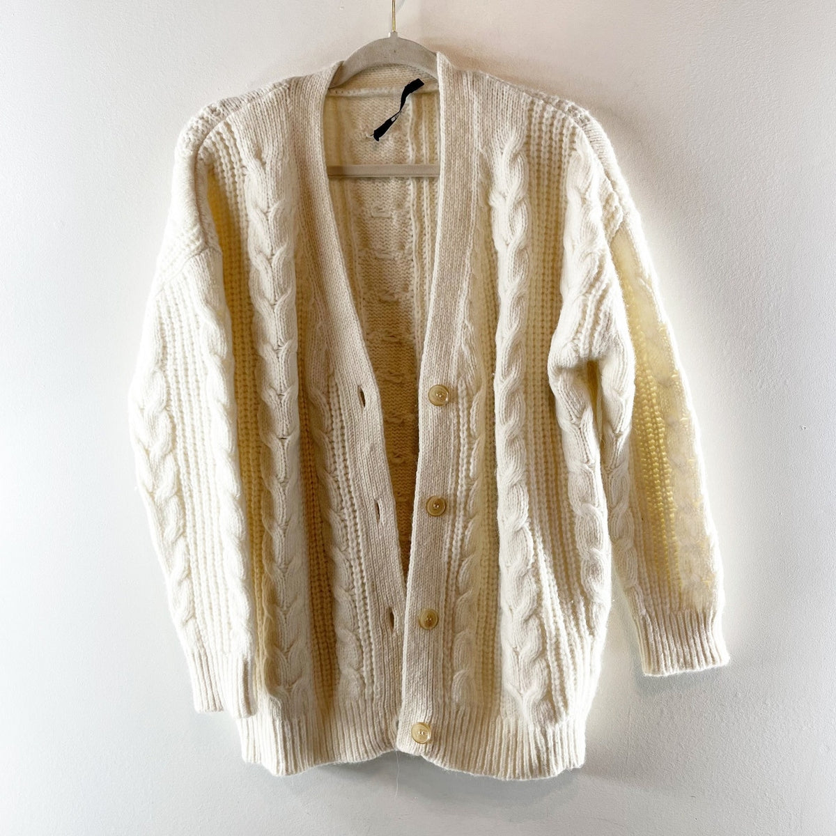 Jenni Kayne Wool & Alpaca Cable Knit Cocoon V Neck Cardigan Sweater Ivory XS