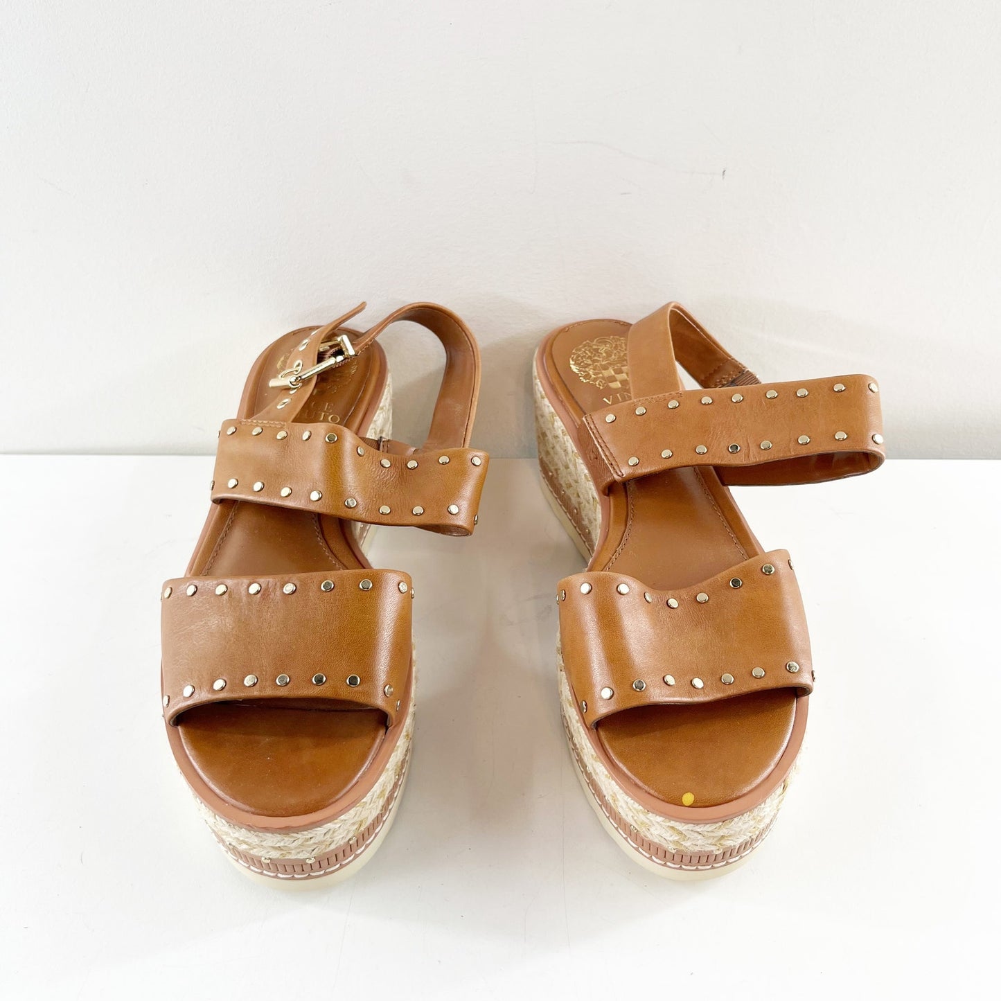Vince Camuto Marsa Platform Studded Wedge Sandals Leather Brown 7.5