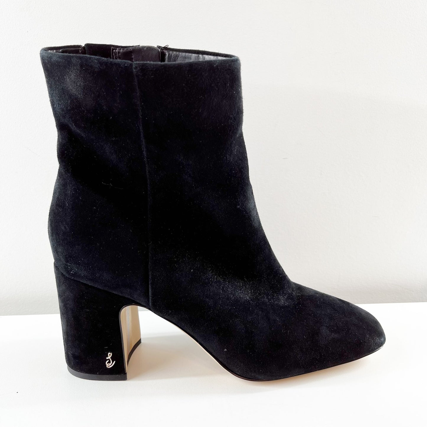 Sam Edelman Fawn Square Toe Suede Leather Ankle Boots Booties Black 10