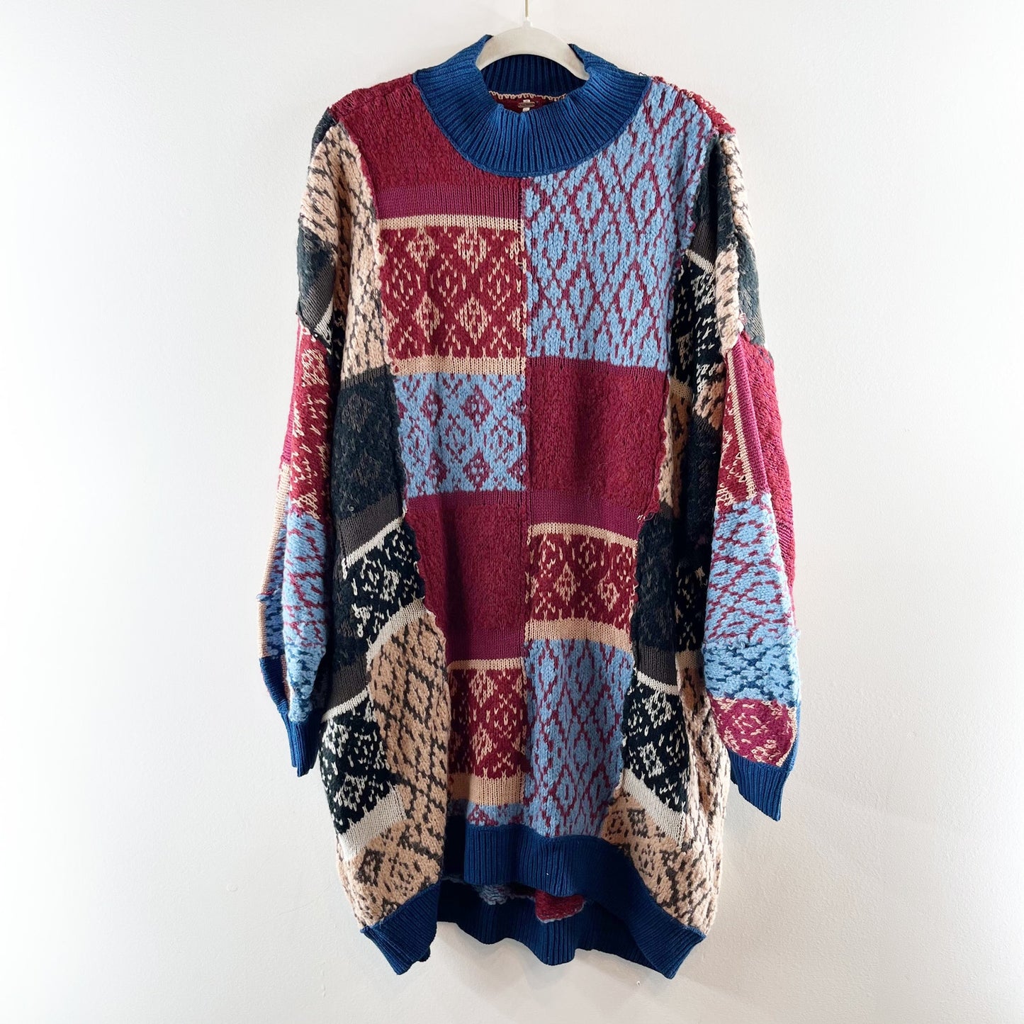 Free People Patched Argyle Long Sleeve Patchwork Mini Dress Ivy League M / L