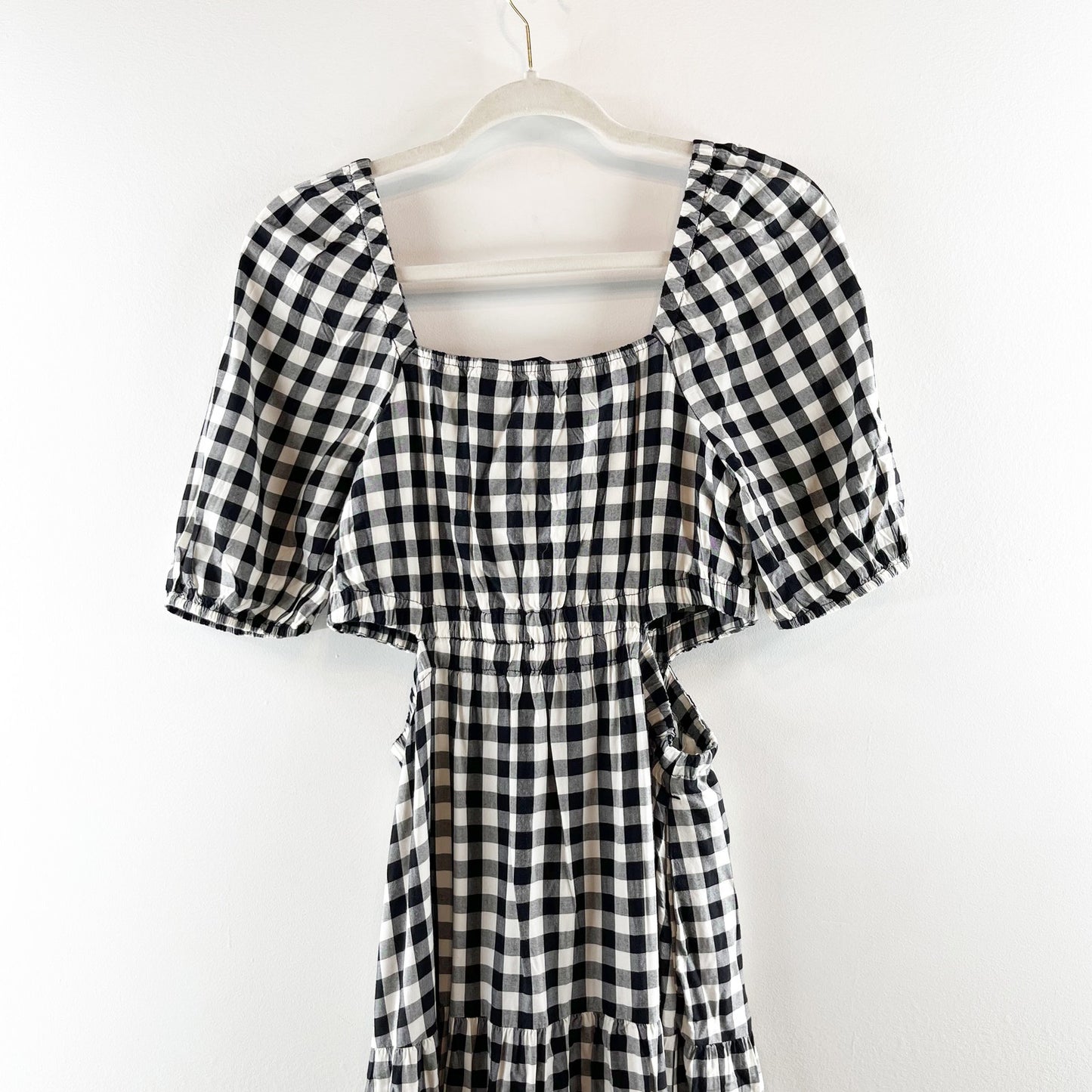 The Drop Anaya Square Neck Cut-Out Tiered Maxi Dress Gingham Black White Small