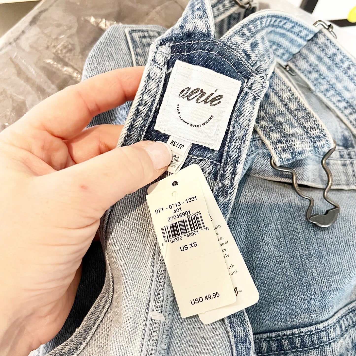 Aerie Cutoff Denim Shortalls Overalls Raw Hem Blue XS