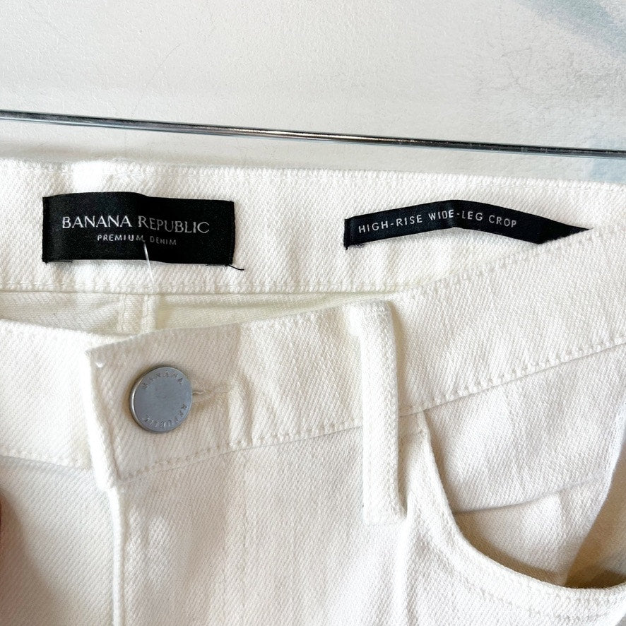 Banana Republic High Rise Wide Leg Cropped Raw Hem Jeans White 29