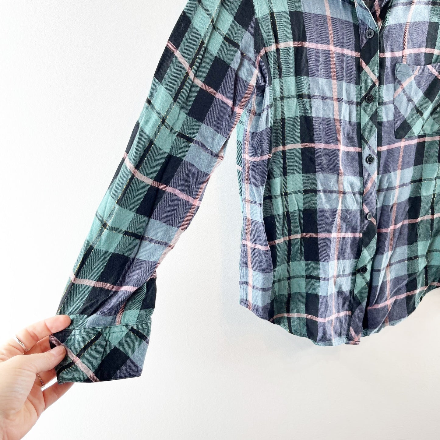 Rails Hunter Plaid Button Up Long Sleeve Shirt Teal Navy Blue Pink Small