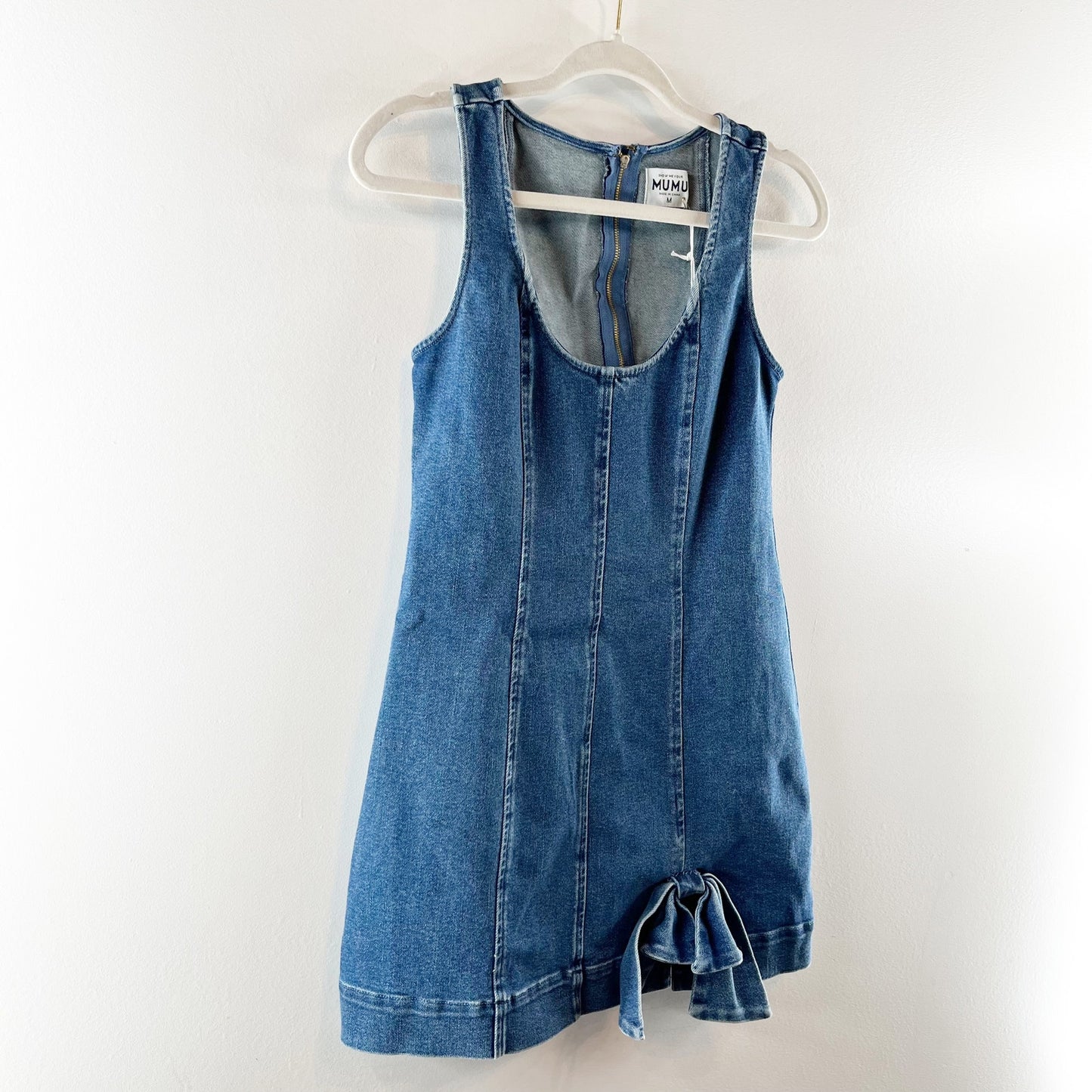 Show Me Your Mumu Bridgeport Bow Denim Mini Dress Blue Jean Baby Medium