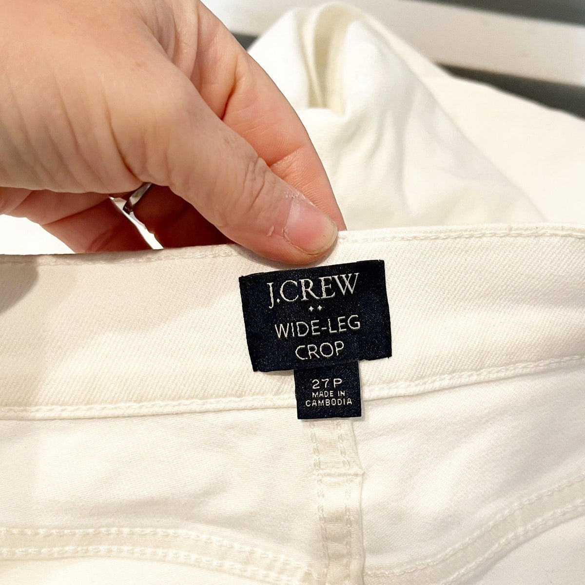 J. Crew All-Day Stretch High Waisted Frayed Wide-Leg Crop Jeans White Petite 27P