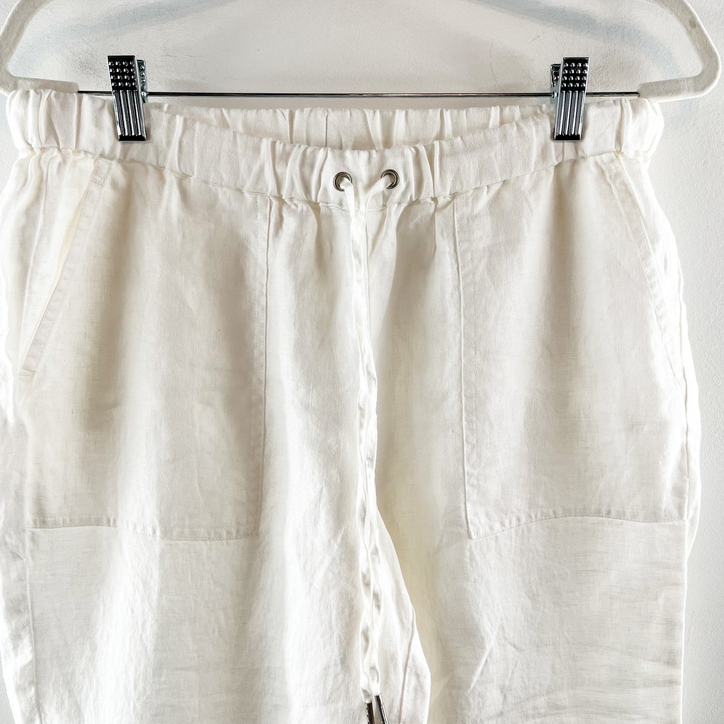 Pure Navy High Rise Linen Pull On Elastic Waist Ankle Pants White Medium