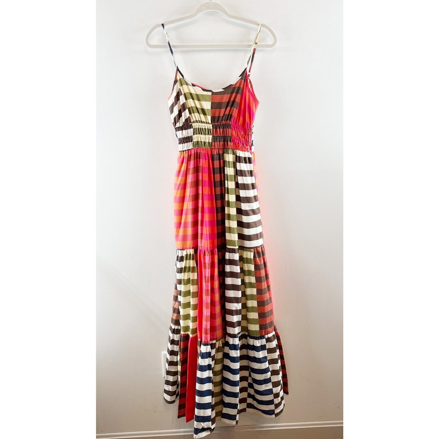 Hutch Silvana Tiered Striped Colorblock Maxi Dress Pink Multi Small
