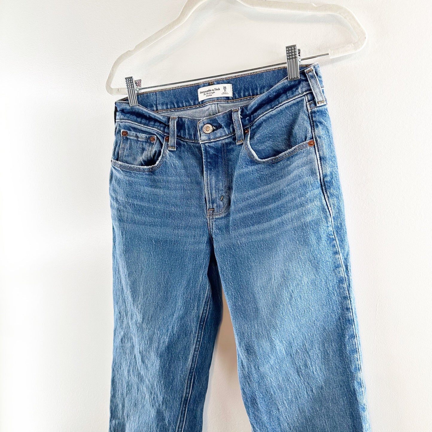 Abercrombie & Fitch '90's Straight Mid Rise Straight Leg Raw Hem Jeans Blue 2 L