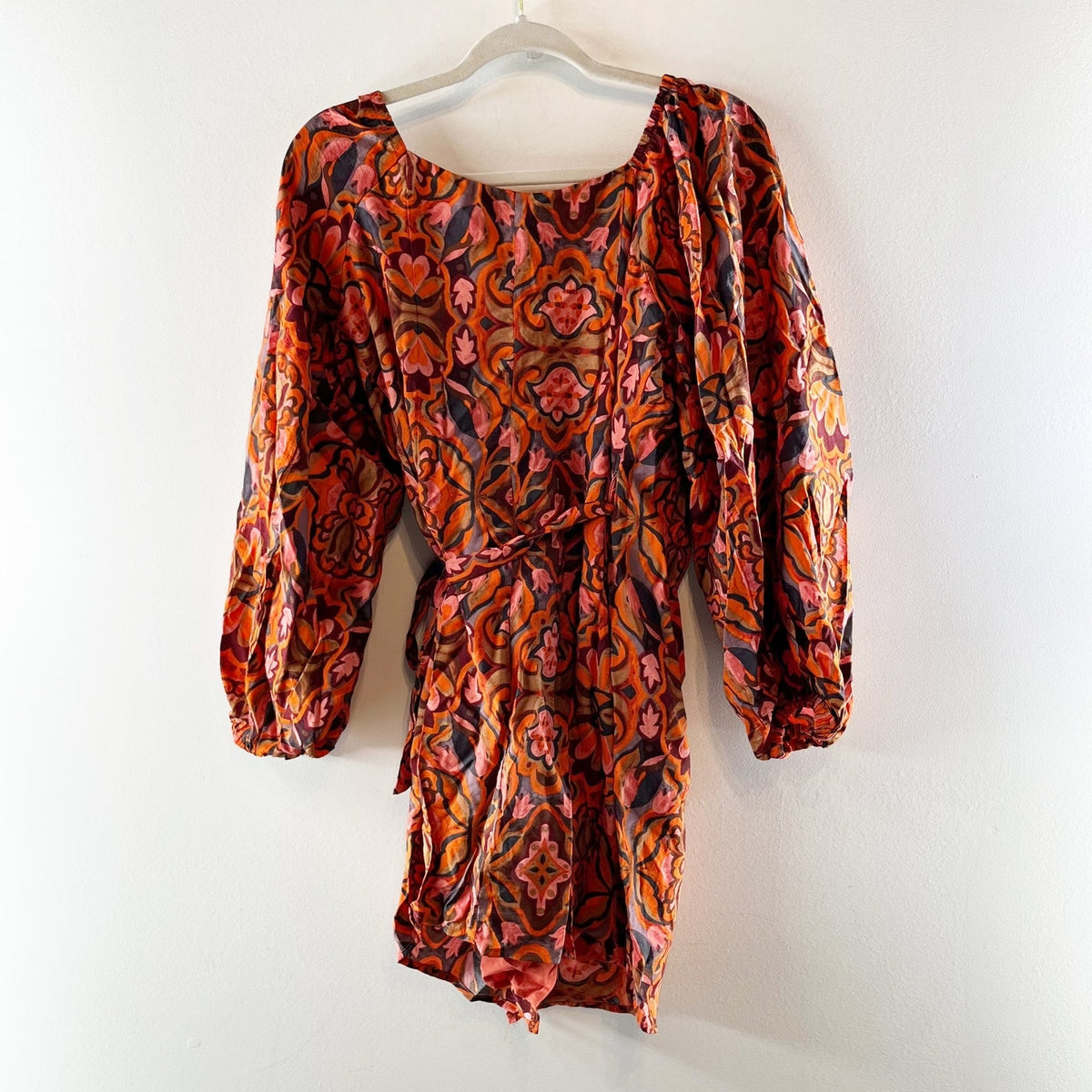 Dress Forum Long Sleeve V-Neck Mini Wrap Dress Rust Orange Medium