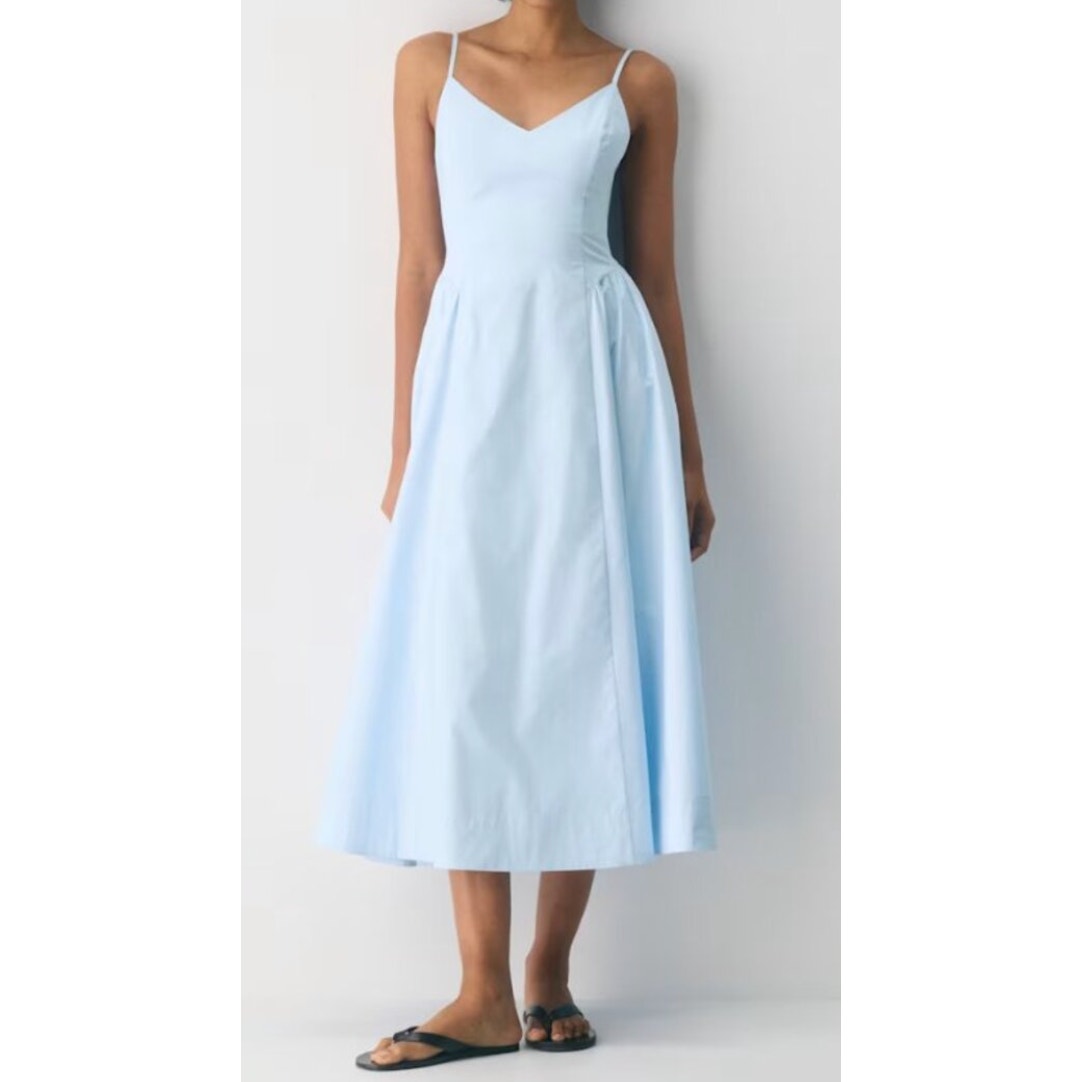 Babaton Aritzia Technique Cotton Poplin Drop Waist Maxi Dress Classic Light Blue