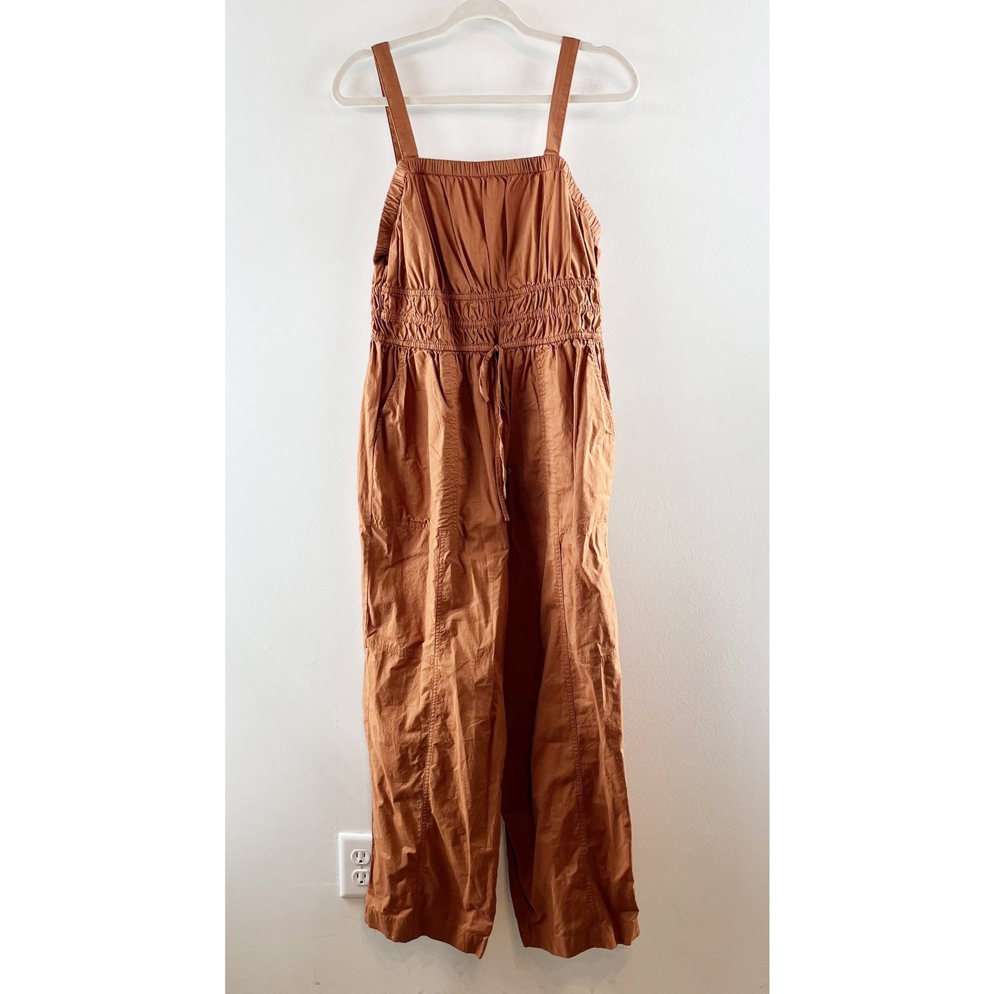 Universal Thread Smocked Waist Square Neck Straight Leg Jumpsuit Brown Medium