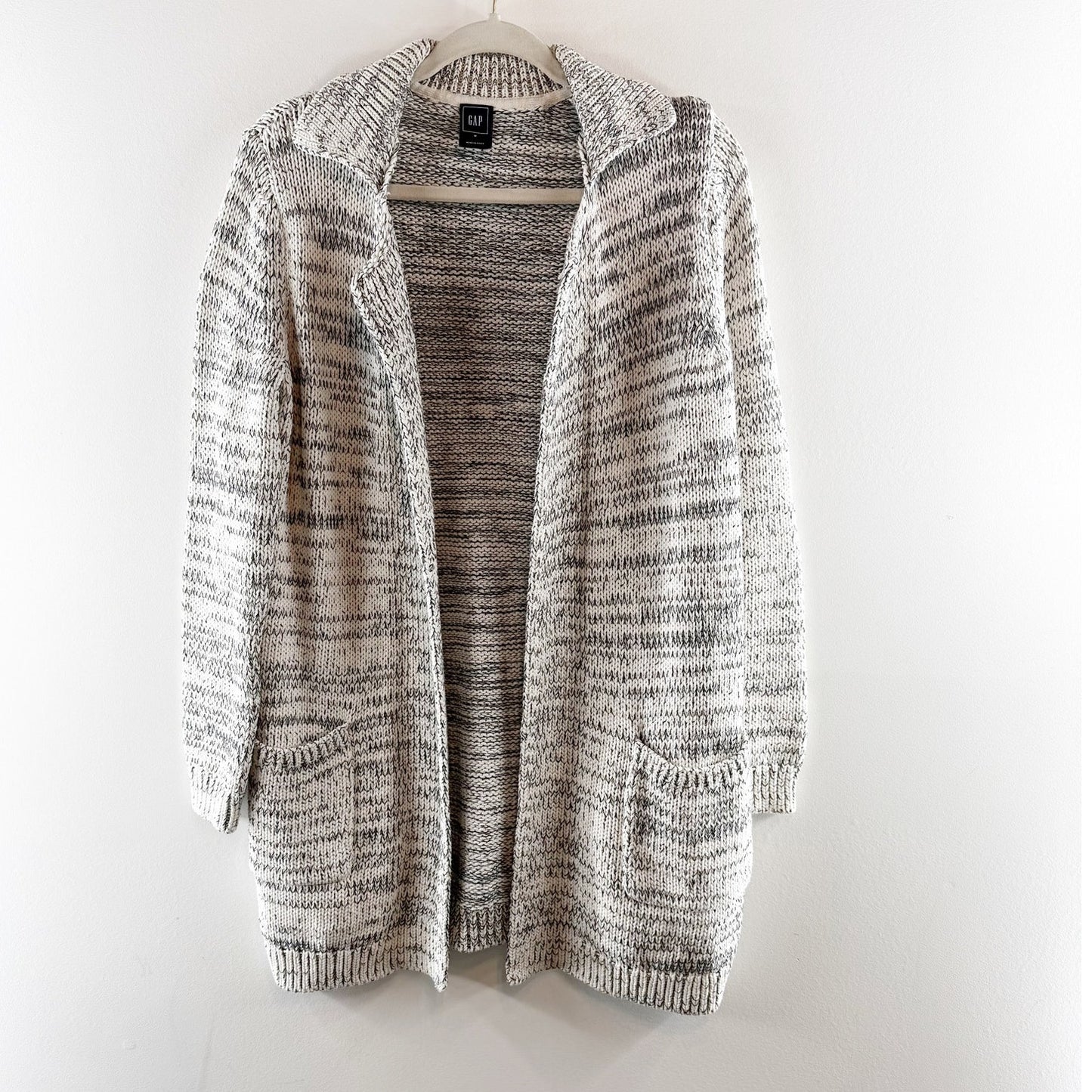 GAP Marled Knit Long Sleeve Open Cardigan Sweater Gray Medium