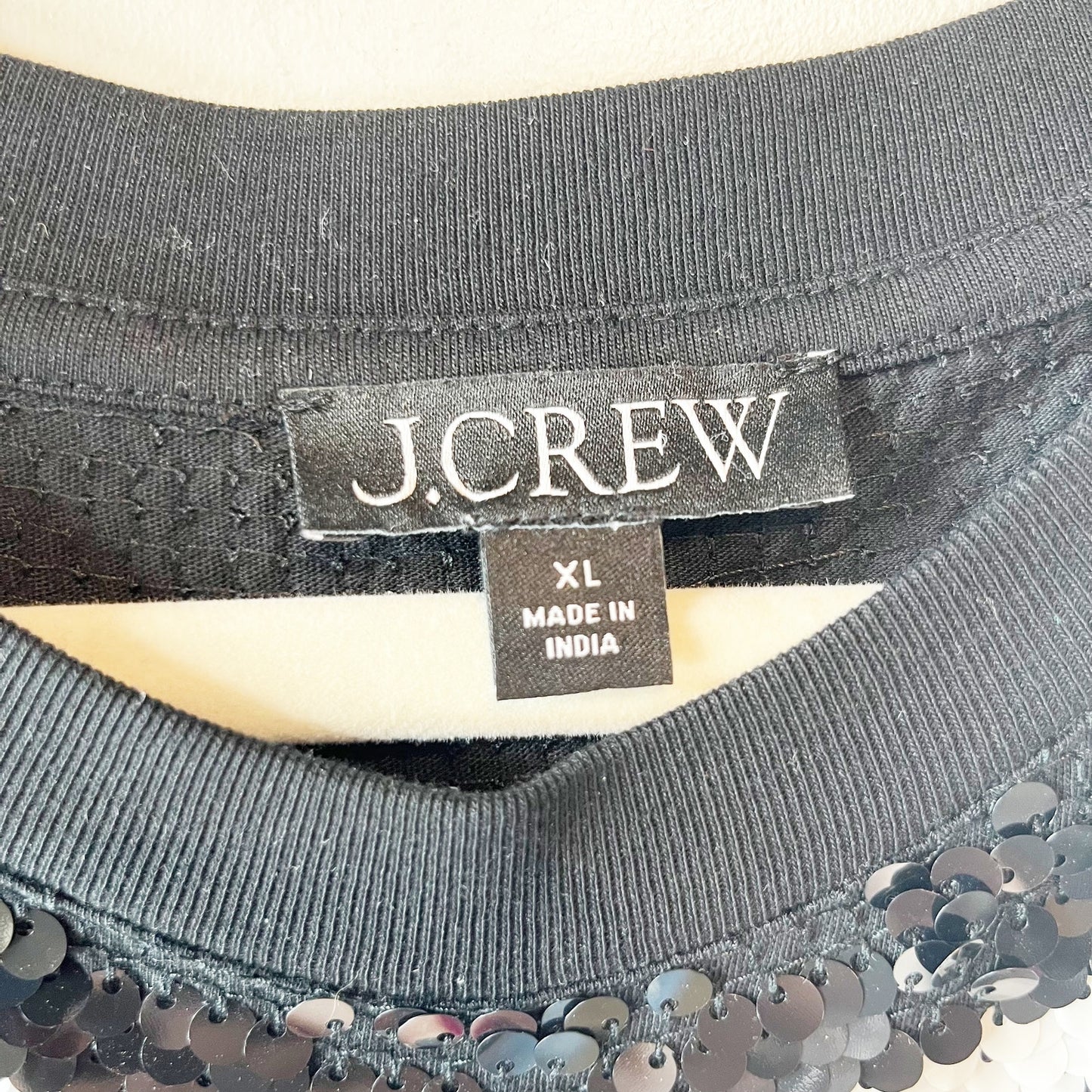J. Crew Sequin Stripe Boxy Short Sleeve T-Shirt Top  Black White XL