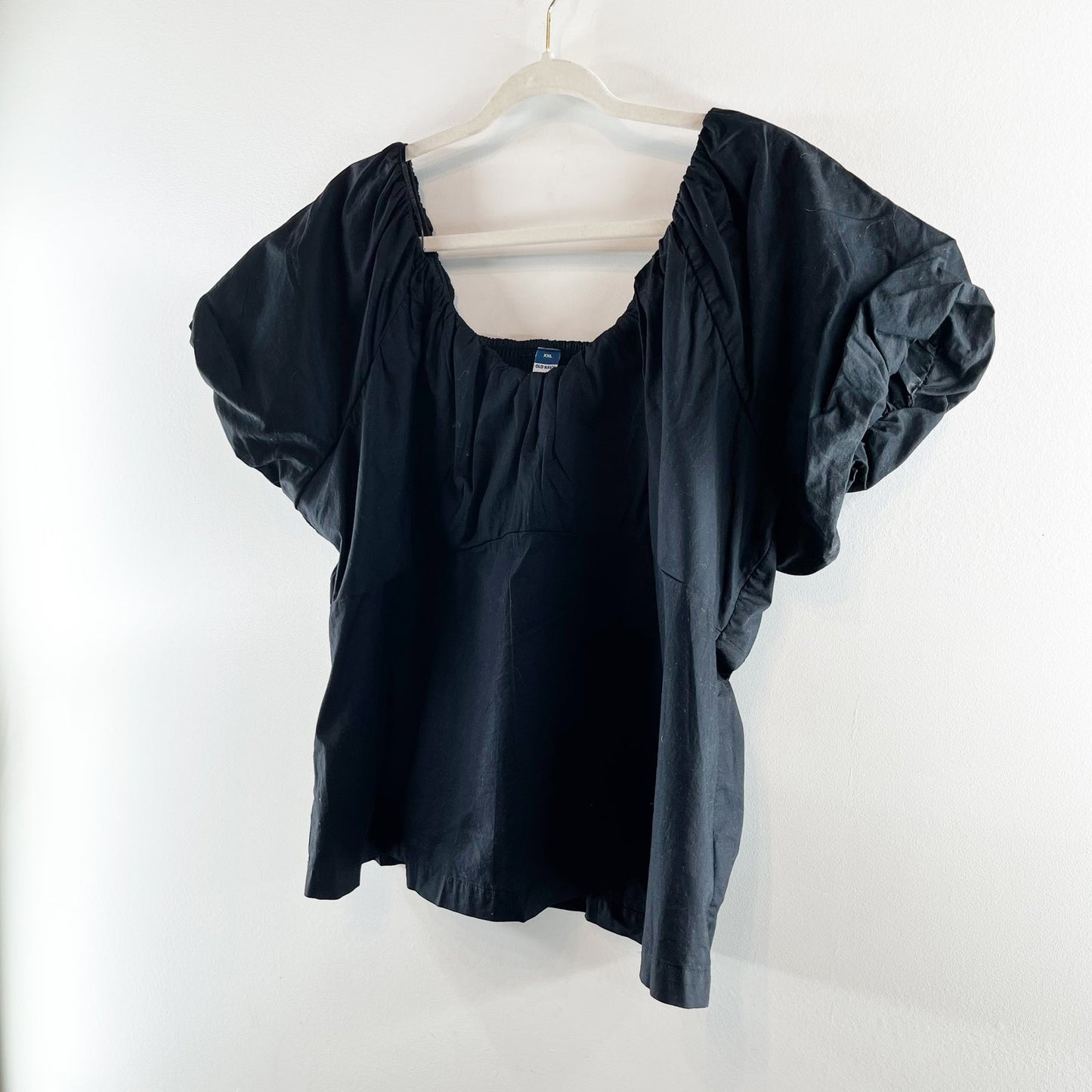 Old Navy Short Puff Sleeve Vee Neck Trapeze Top Black XXL / 2X