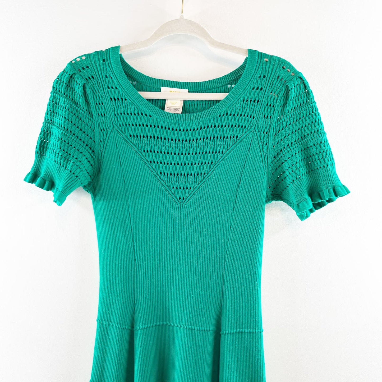 Anthropologie Maeve Promenade Pointelle Knit Short Sleeve Dress Green Medium