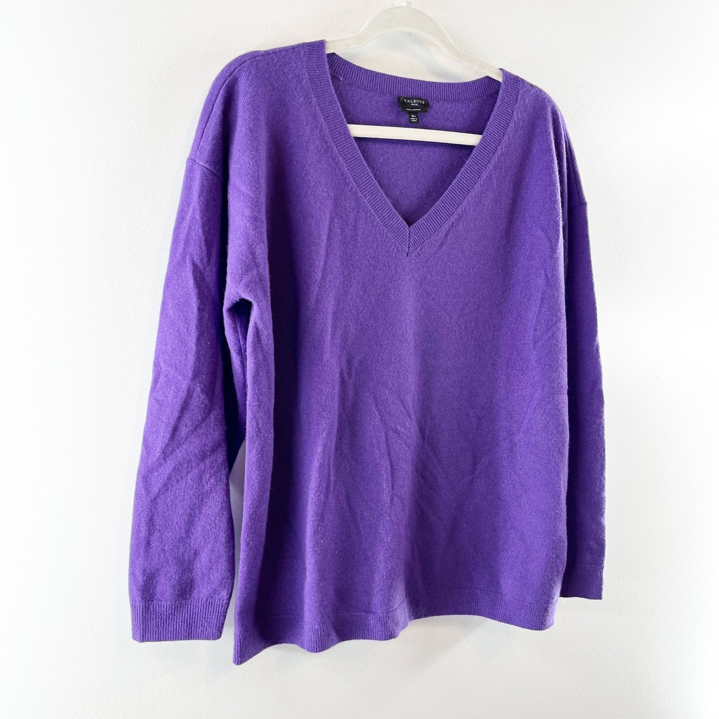 Talbots Long Sleeve V Neck Cashmere Pullover Sweater Purple XL Petite