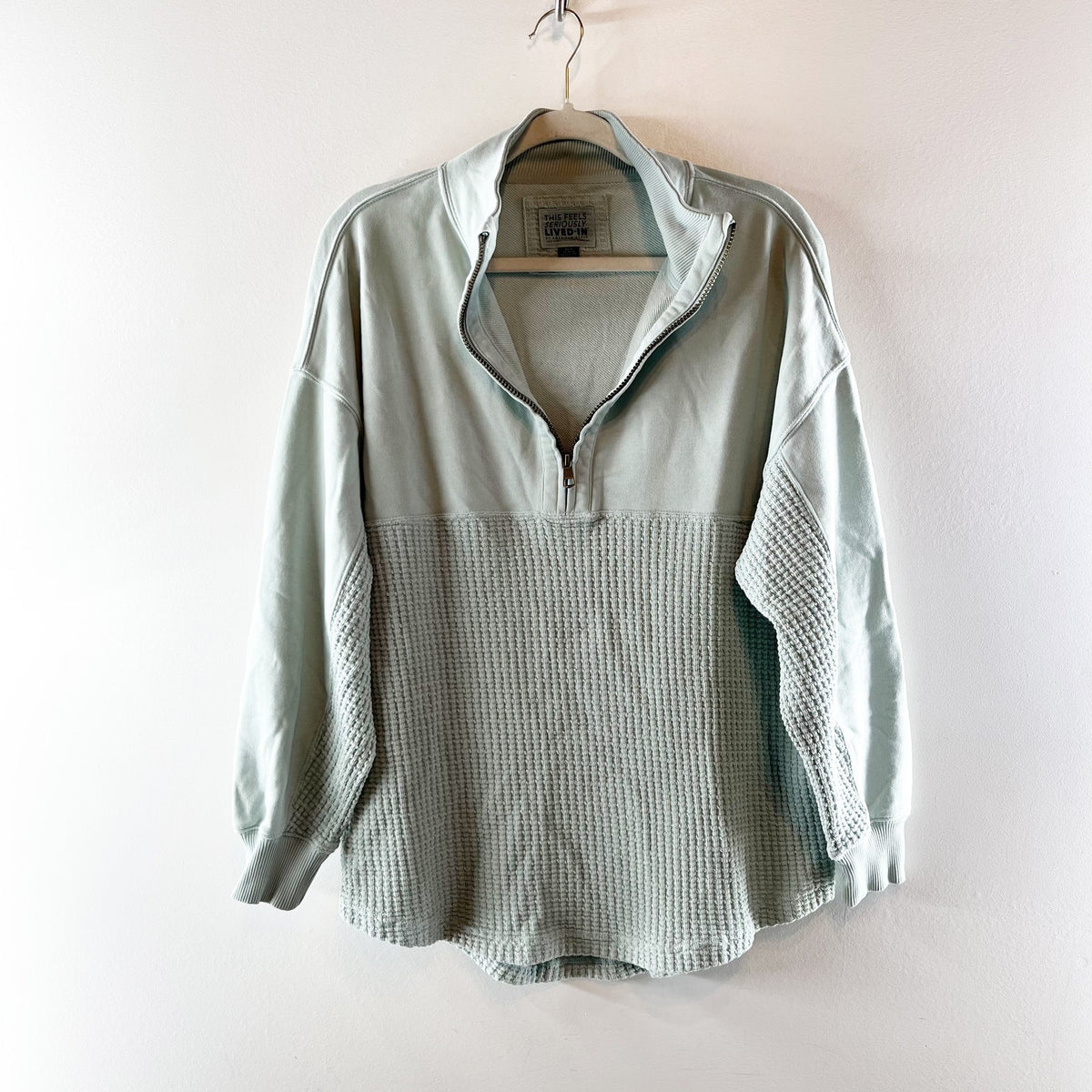 American Eagle Outfitters Oversized Half-Zip Sweatshirt Olive Moss Green XS / S