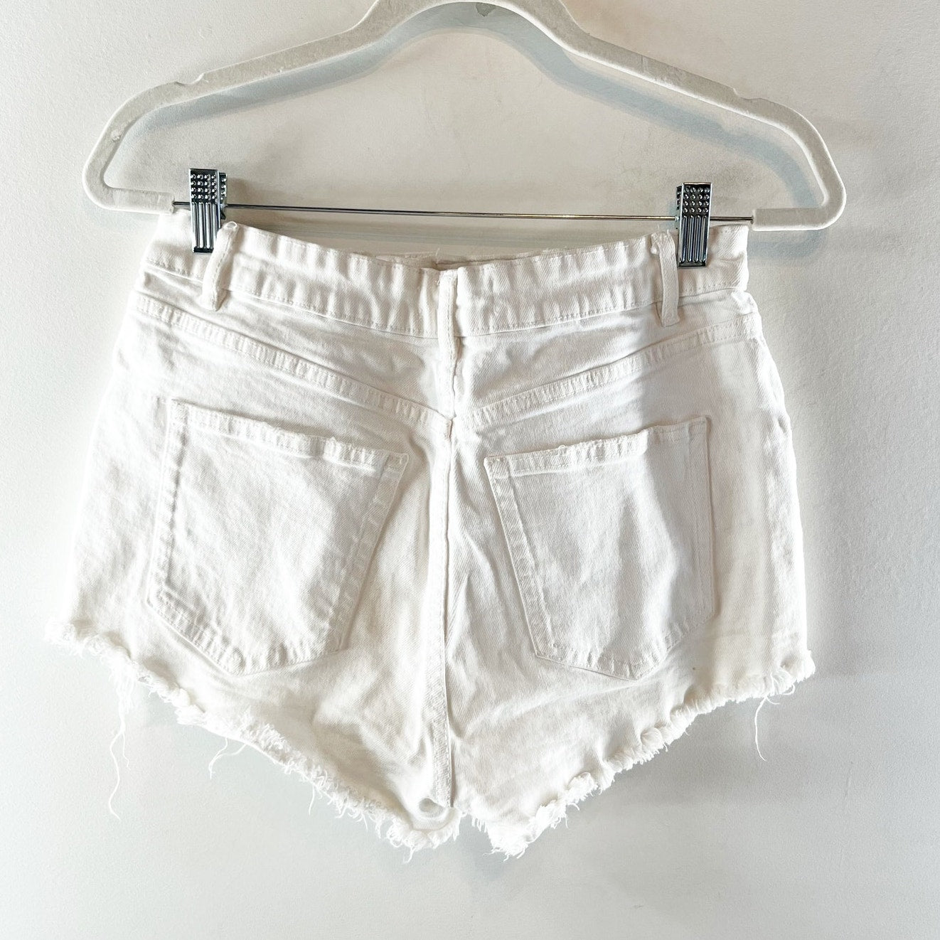 Zara Cotton High-Waisted Frayed Hem Cutoff Denim Jean Shorts White 6