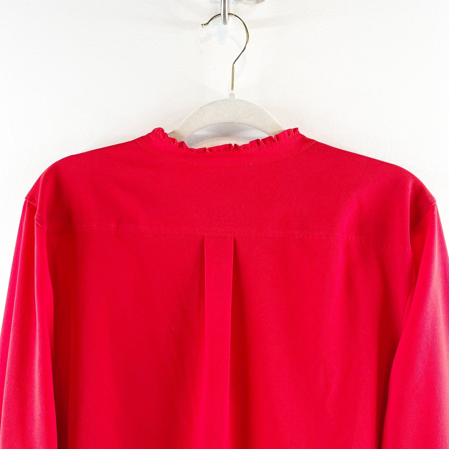 J. Crew Ruffle Front Long Sleeve Button Up Shirt Blouse Red XXL