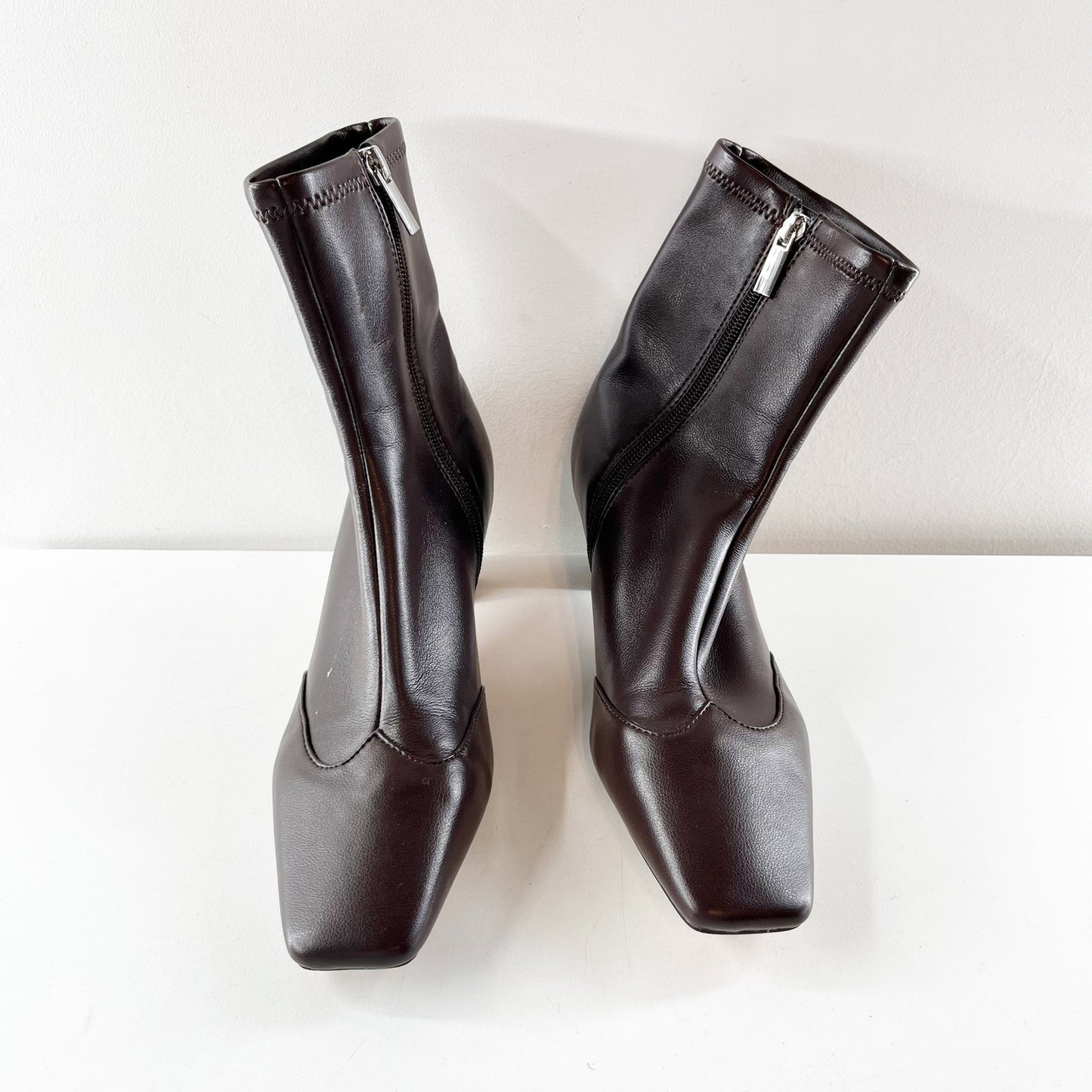 Steve Madden Jeter Sock Ankle Booties Kitten Heel Boots Brown 8