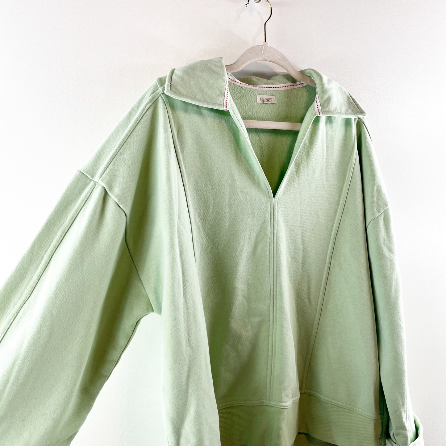 Pilcro by Anthropologie Johnny Collar Pullover Sweatshirt Mint Green Large