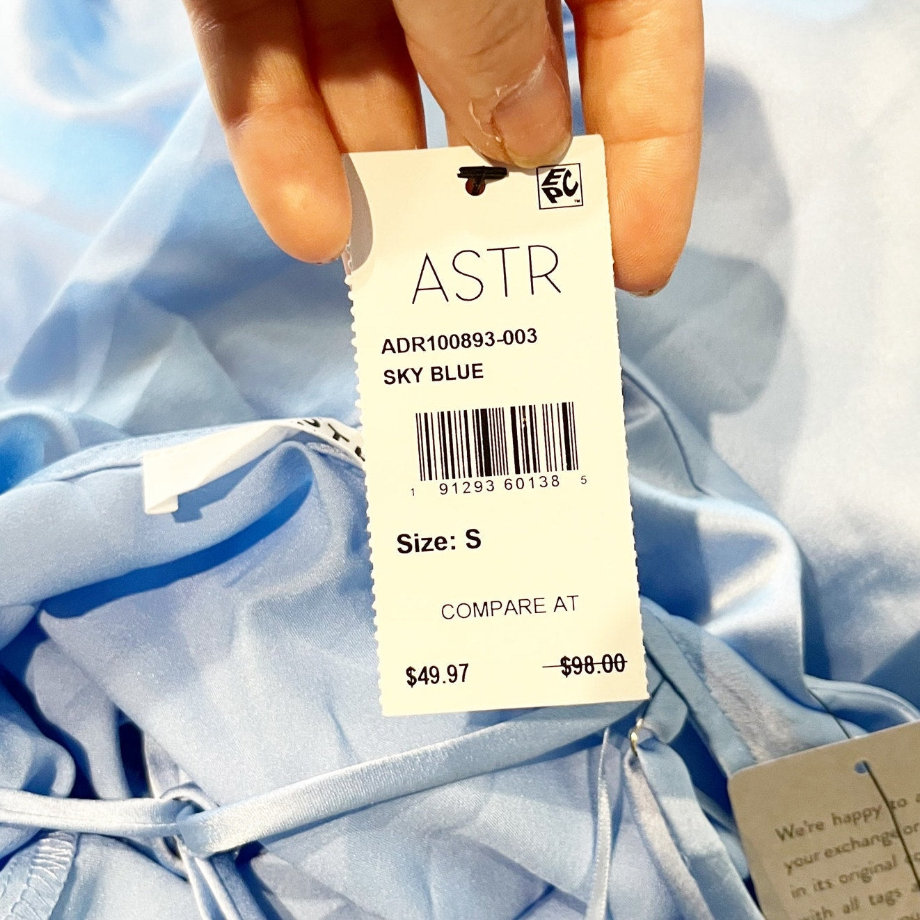 ASTR Midi Satin Gaia Slip Dress in Sky Blue Small