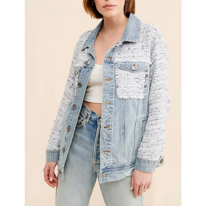 BB Dakota Festival Mixed Media Tweed Denim Jacket Blue Small