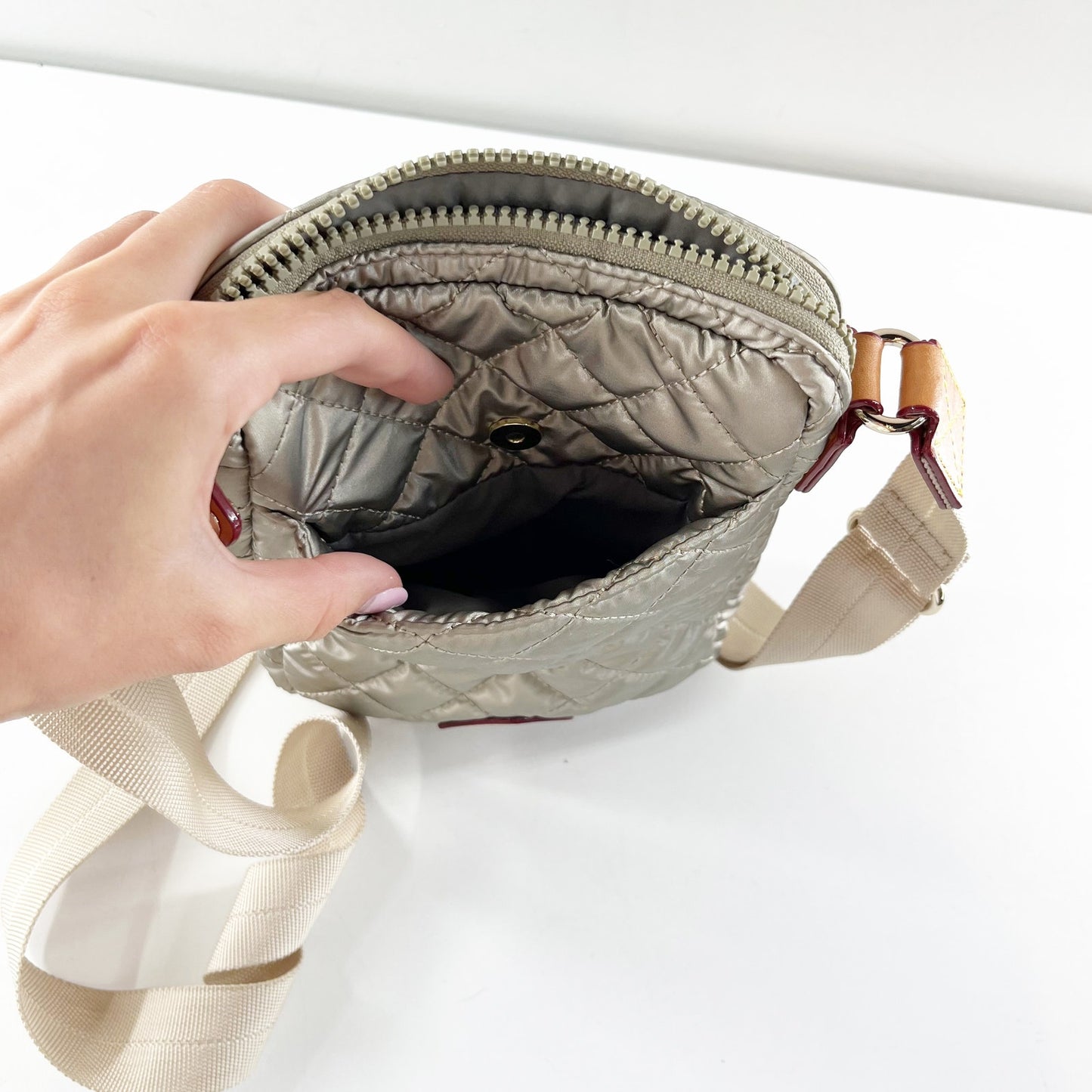MZ Wallace Metro Quilted Crossbody Purse Bag Gold