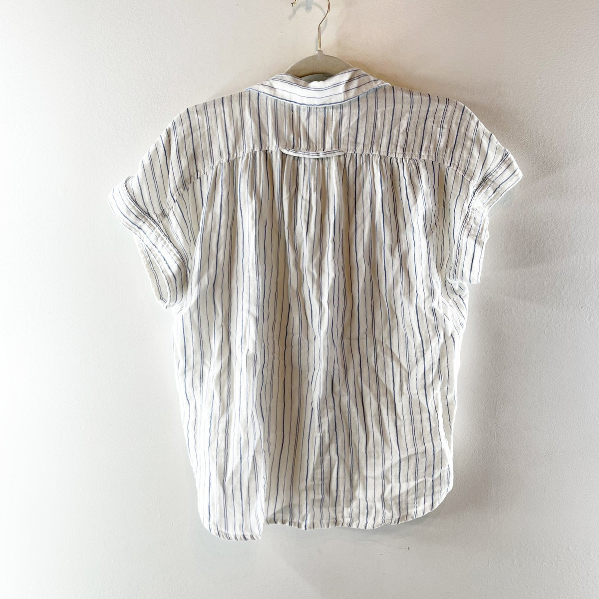 Citizens of Humanity Penny Striped Short Sleeve Blouse Top White Blue XS