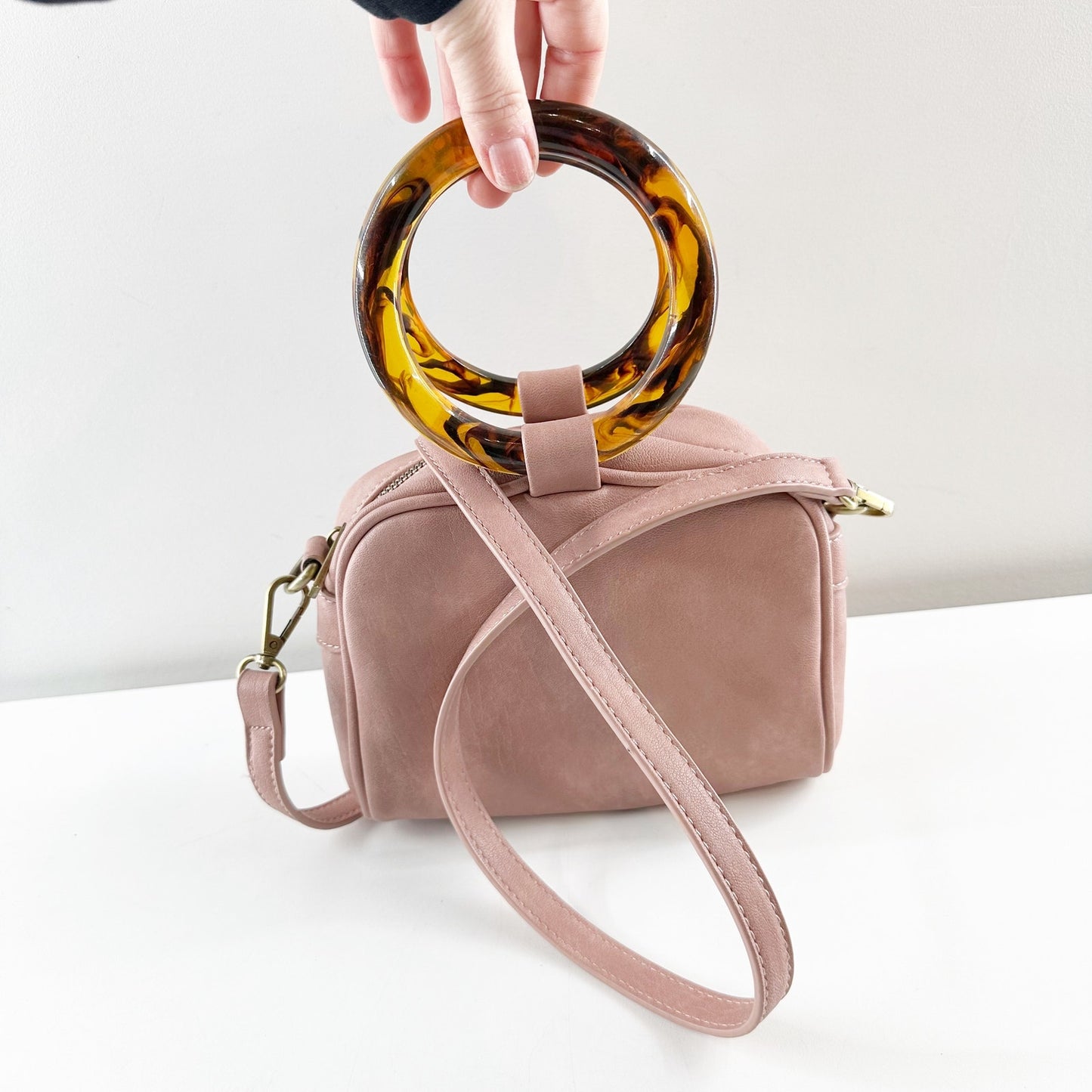 Anthropologie Lucite Tortoise Shell Handle Crossbody Purse Bag Pink