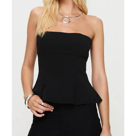 Princess Polly Baudelaire Strapless Peplum Hem Corset Top Black 6