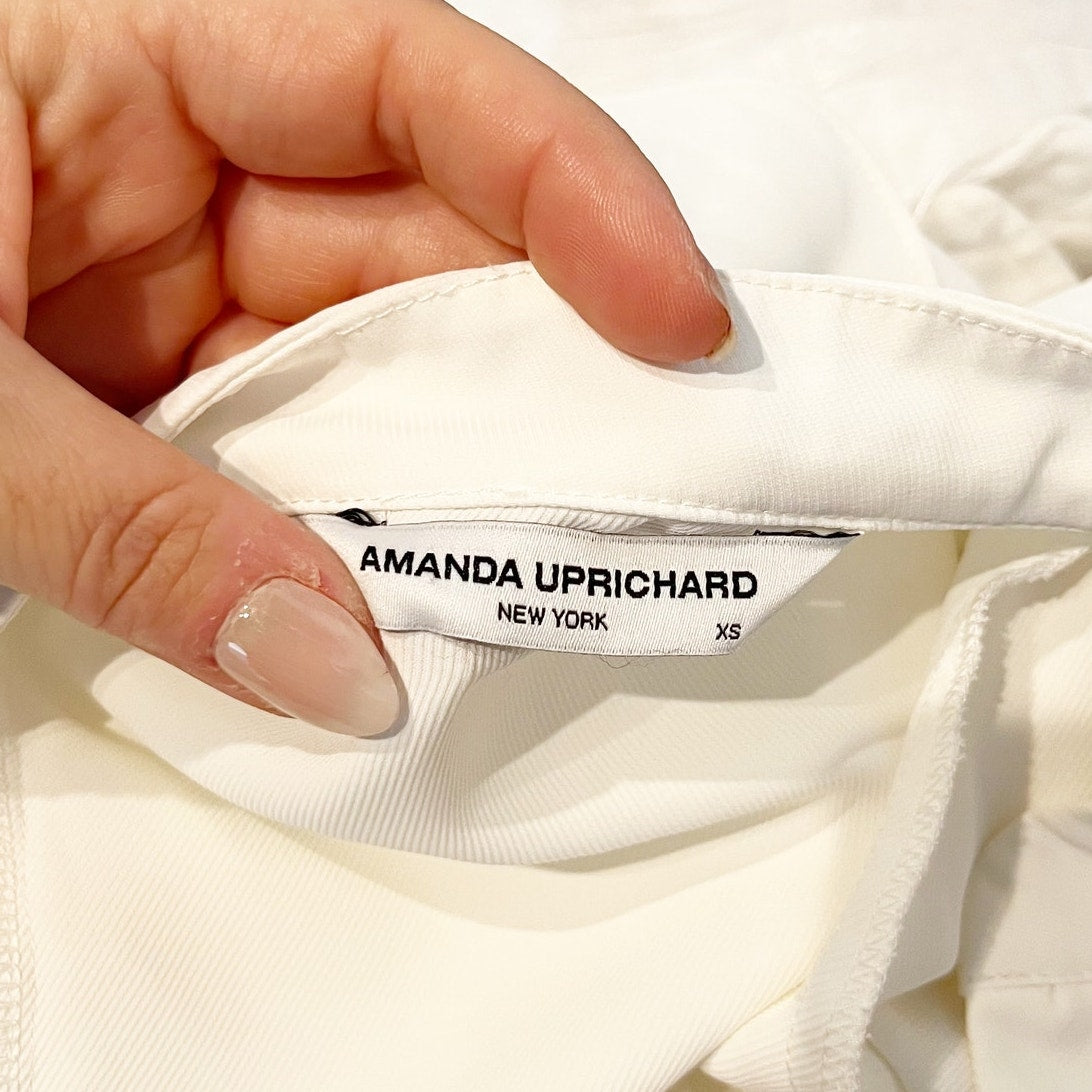 Amanda Uprichard 3/4 Sleeve Ruffle Trim Blouse Top White XS