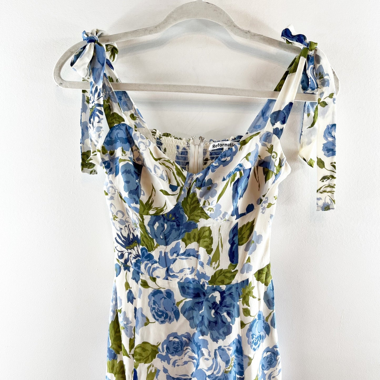 Reformation Nadira Floral Tie Shoulder Smocked Fit & Flare Midi Dress Lucca 2