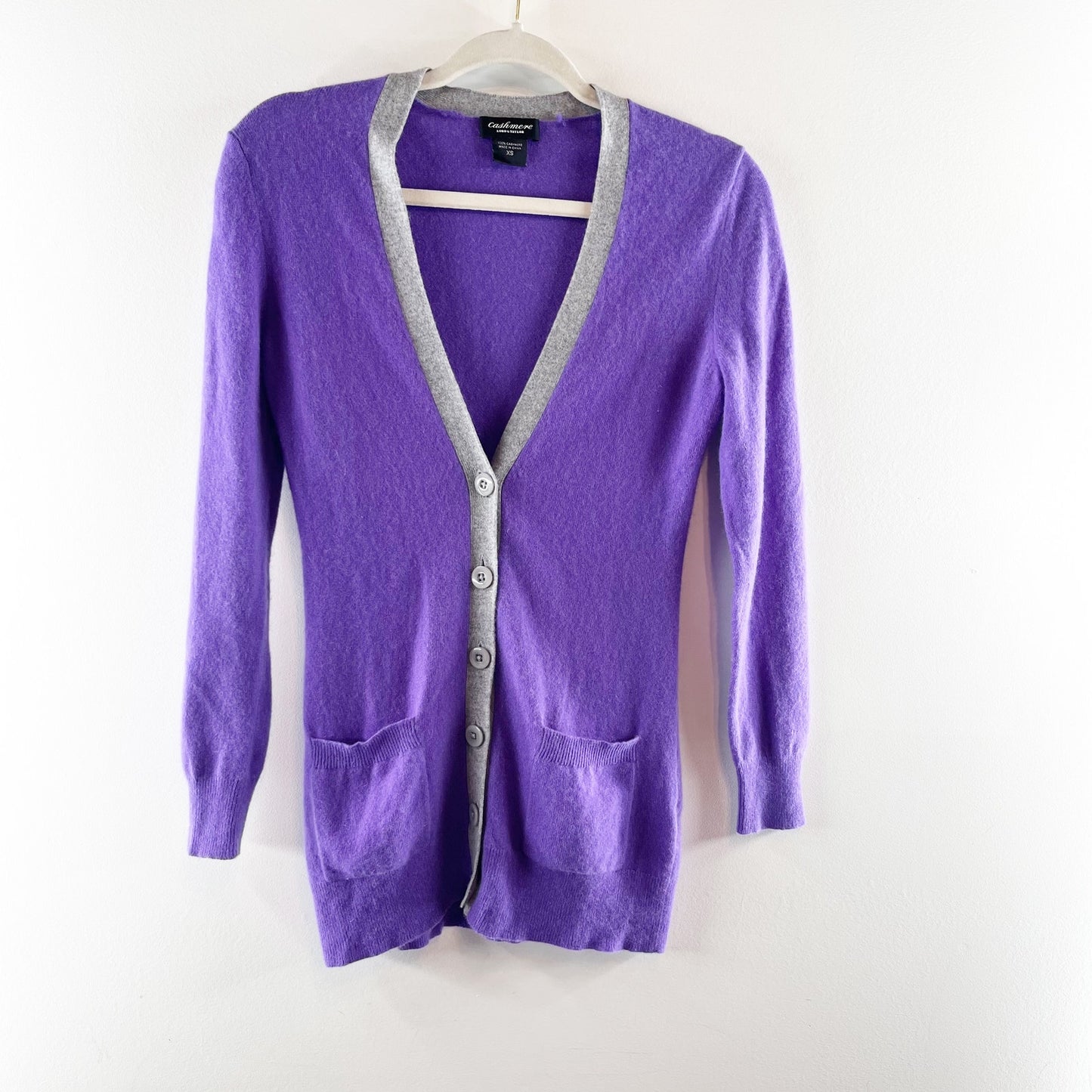 Lord & Taylor 100% Cashmere Long Sleeve Button Front Cardigan Sweater Purple XS