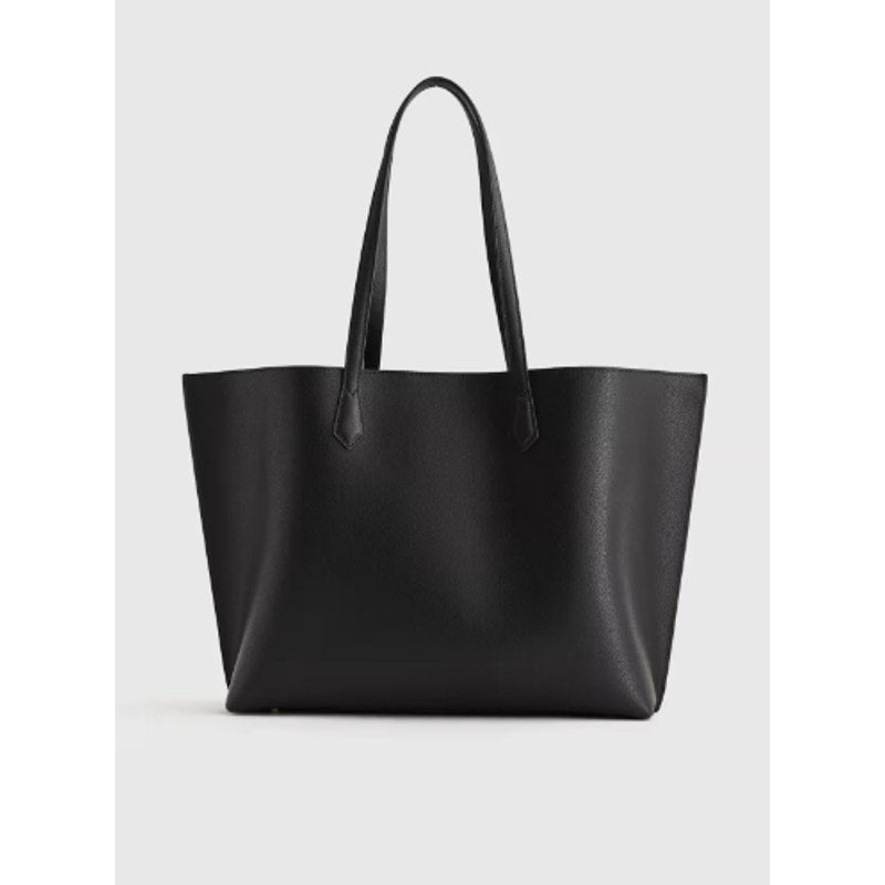 Quince Adeline Leather Triple Compartment Shopper Tote Handbag Purse Black